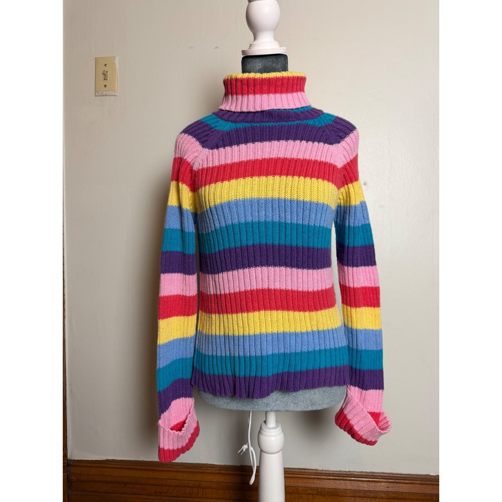 No Boundaries vintage Striped Ribbed Turtleneck Sweater Pink Y2K Joey potter LG